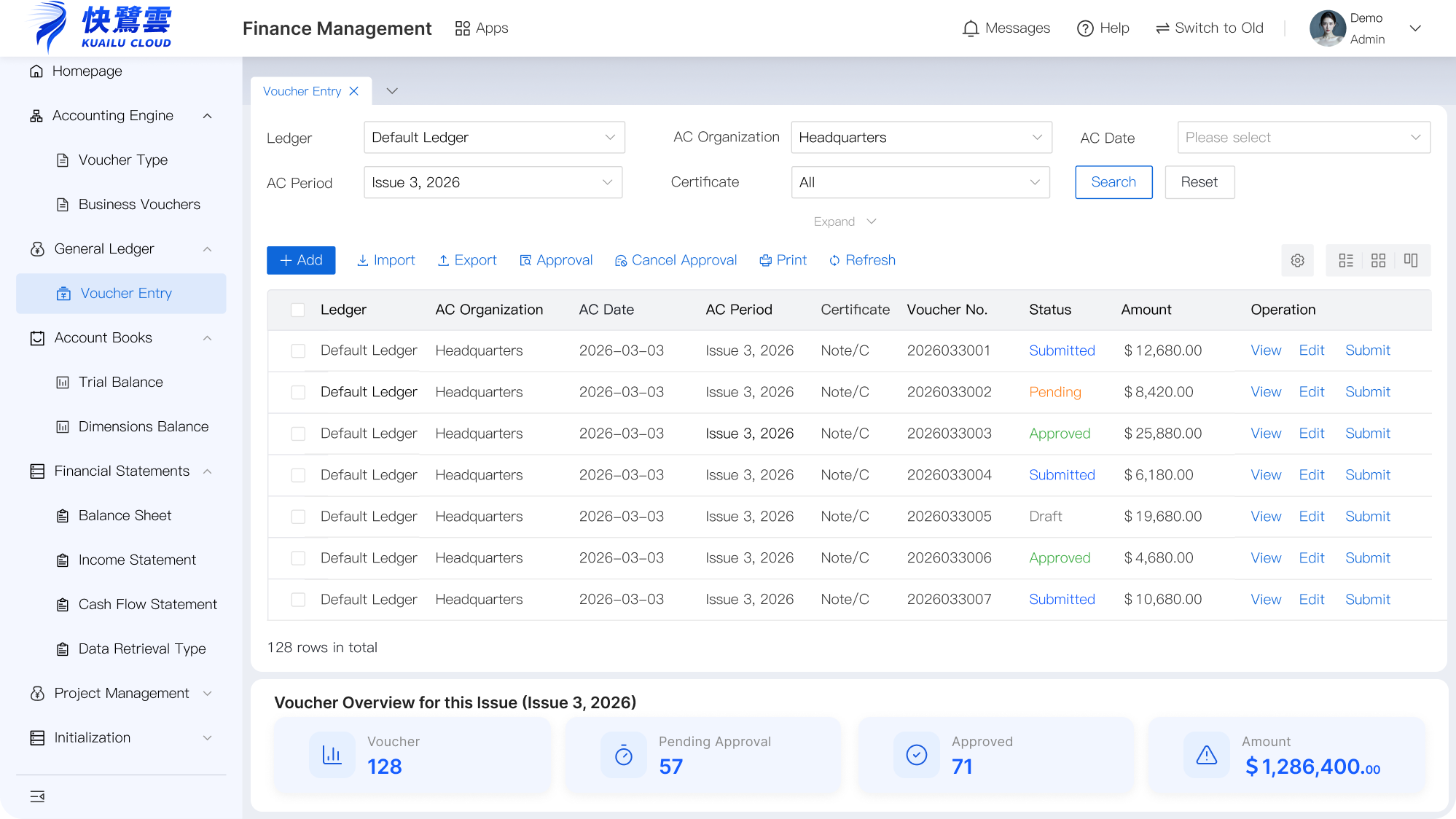 Kuailu CloudFinance ManagementSystem Screenshot